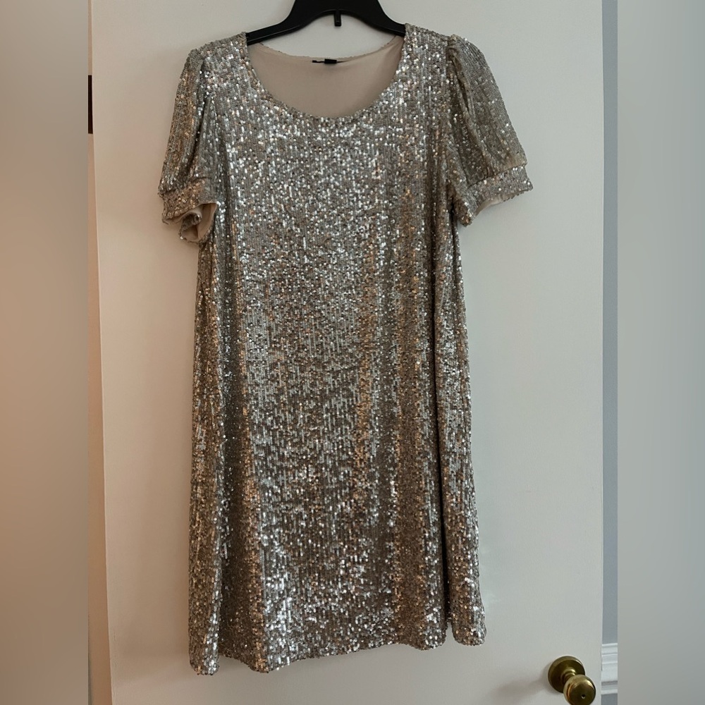 Platinum (not really gold or silver) dress. Perfect for special occasions. Sz L